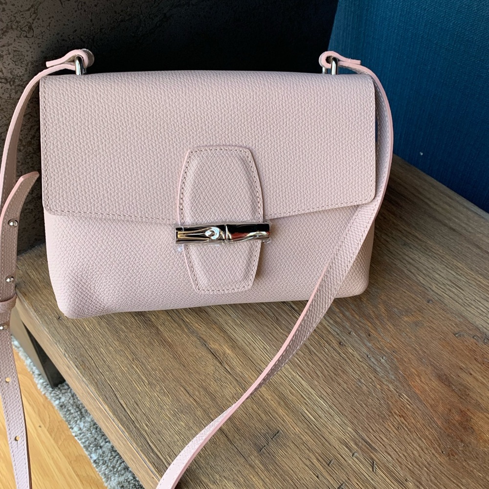 LONGCHAMP Roseau Leather Crossbody Handbag in Powder Pink